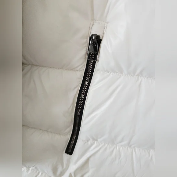 BCBG Generation Off White Black Long Puffer Parka Coat Jacket Size L - Picture 4 of 12